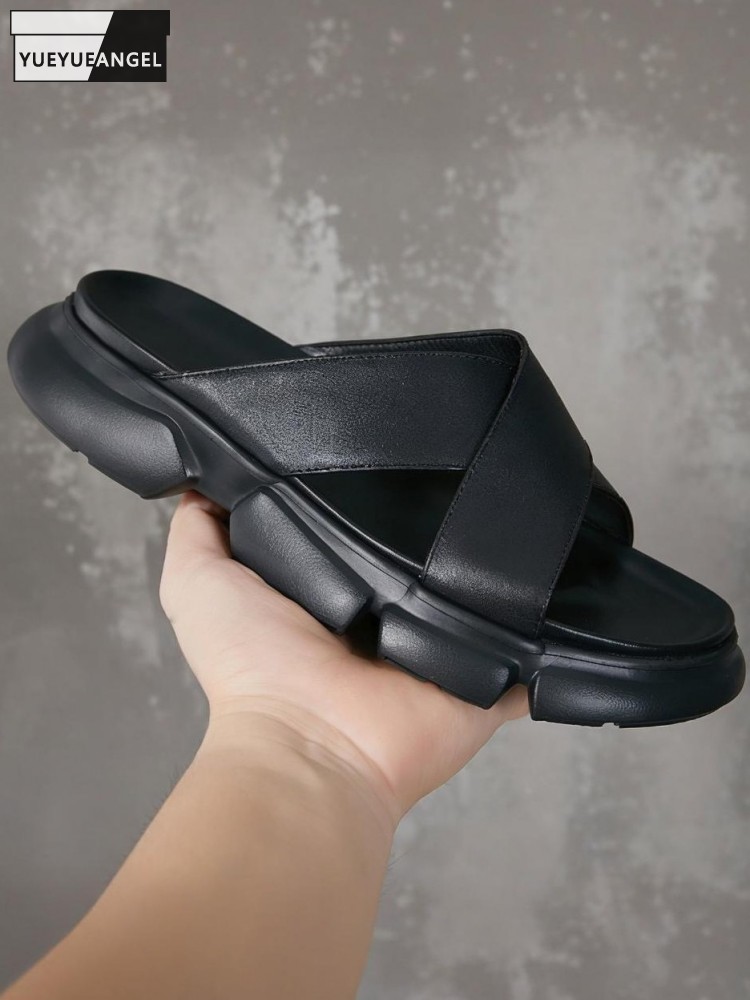 Men Shoes Type - Pantoufles tendance en cuir de vache