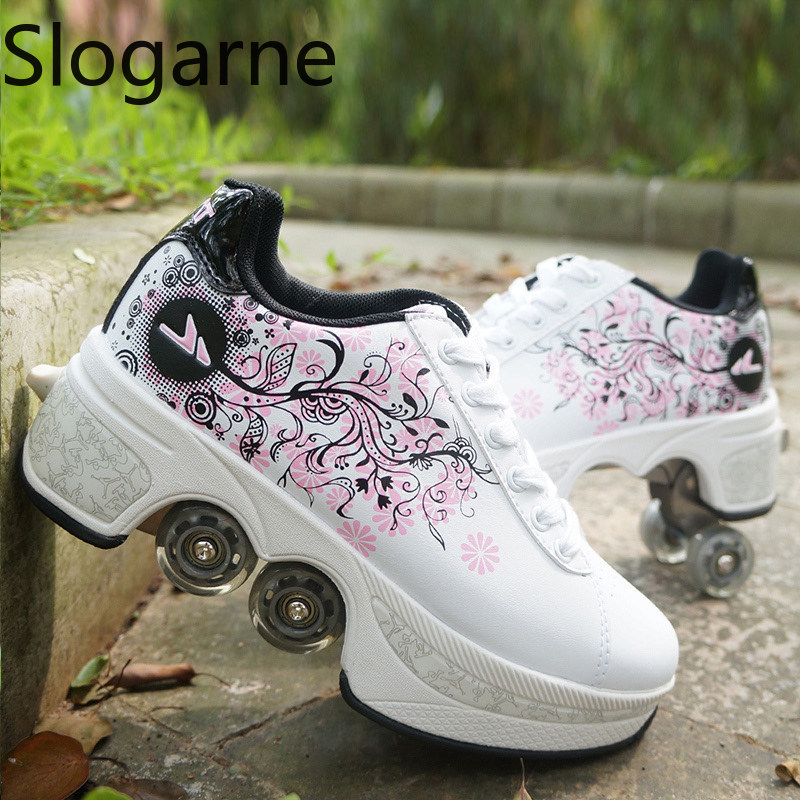 Men Shoes Running - Femmes 4 roues déformation patins à